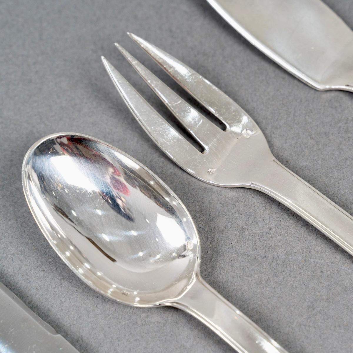Argent sterling Jean Puiforcat Art Deco Couverts Papyrus Dinard Sterling Silver 131 Pces