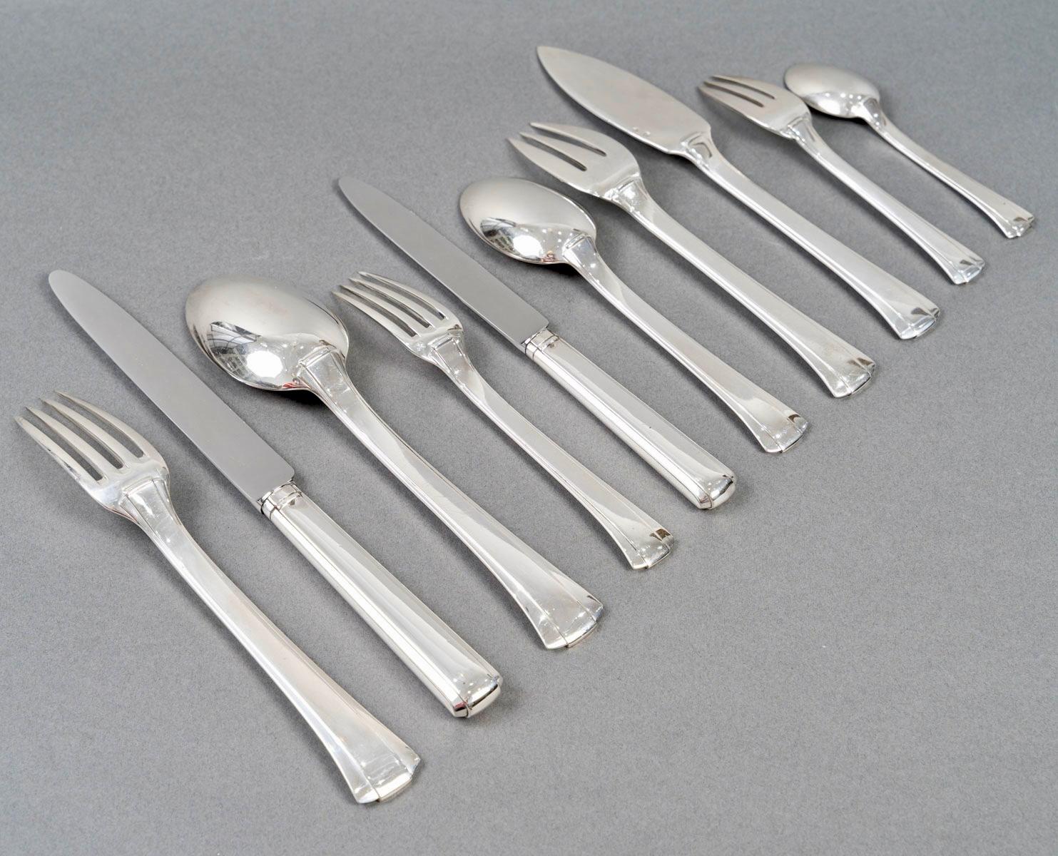 Jean Puiforcat Art Deco Couverts Papyrus Dinard Sterling Silver 131 Pces 2