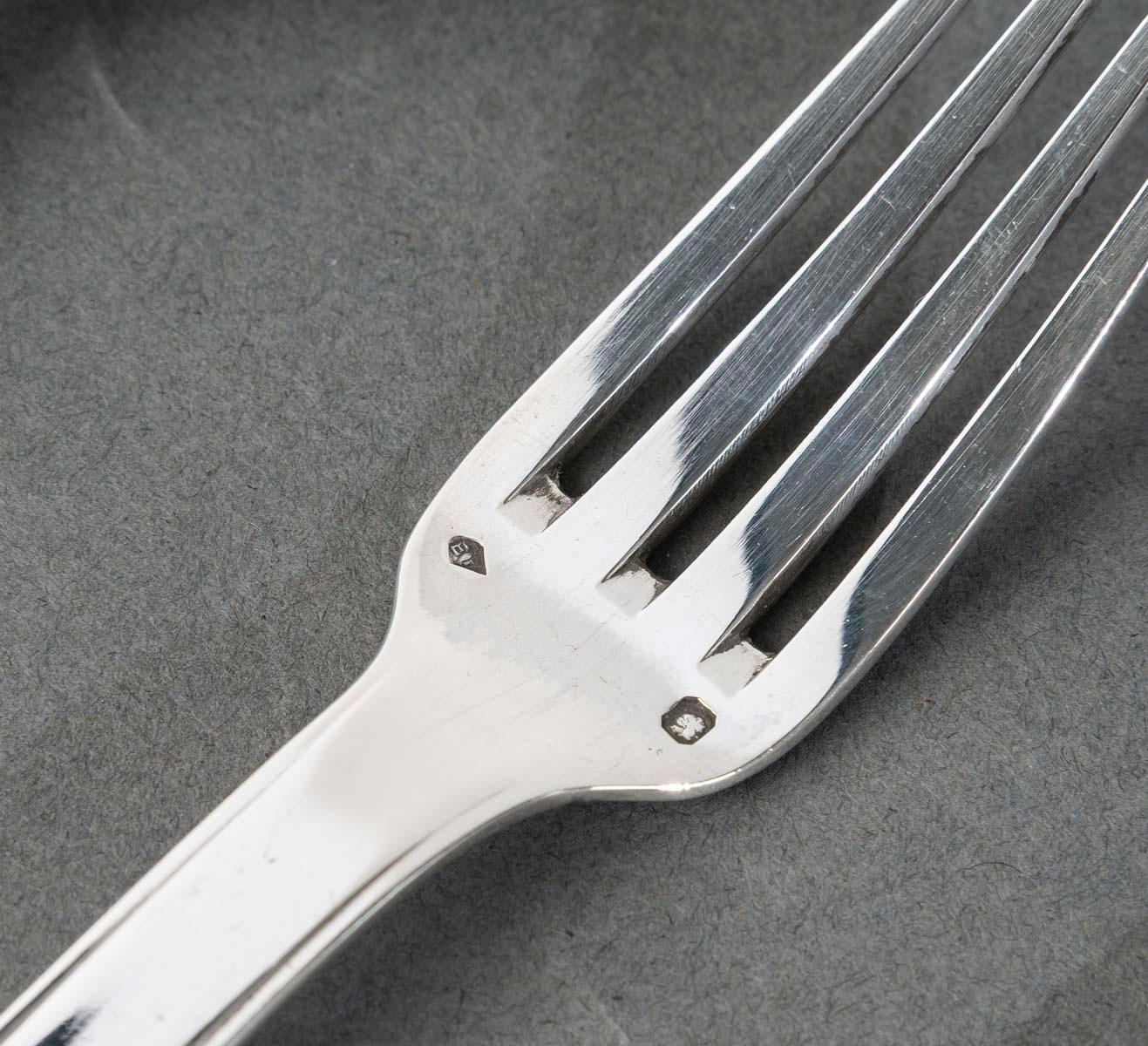 Jean Puiforcat Art Deco Cutlery Flatware Papyrus Dinard Sterling Silver 173 Pces For Sale 5