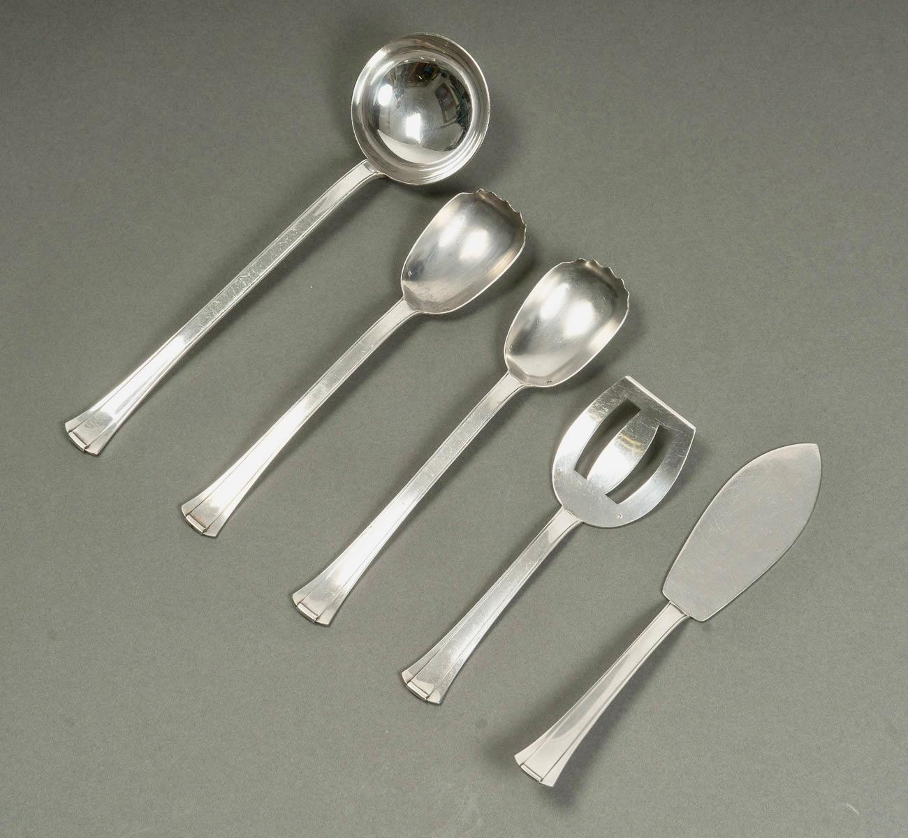 Jean Puiforcat Art Deco Cutlery Flatware Papyrus Dinard Sterling Silver 173 Pces For Sale 6