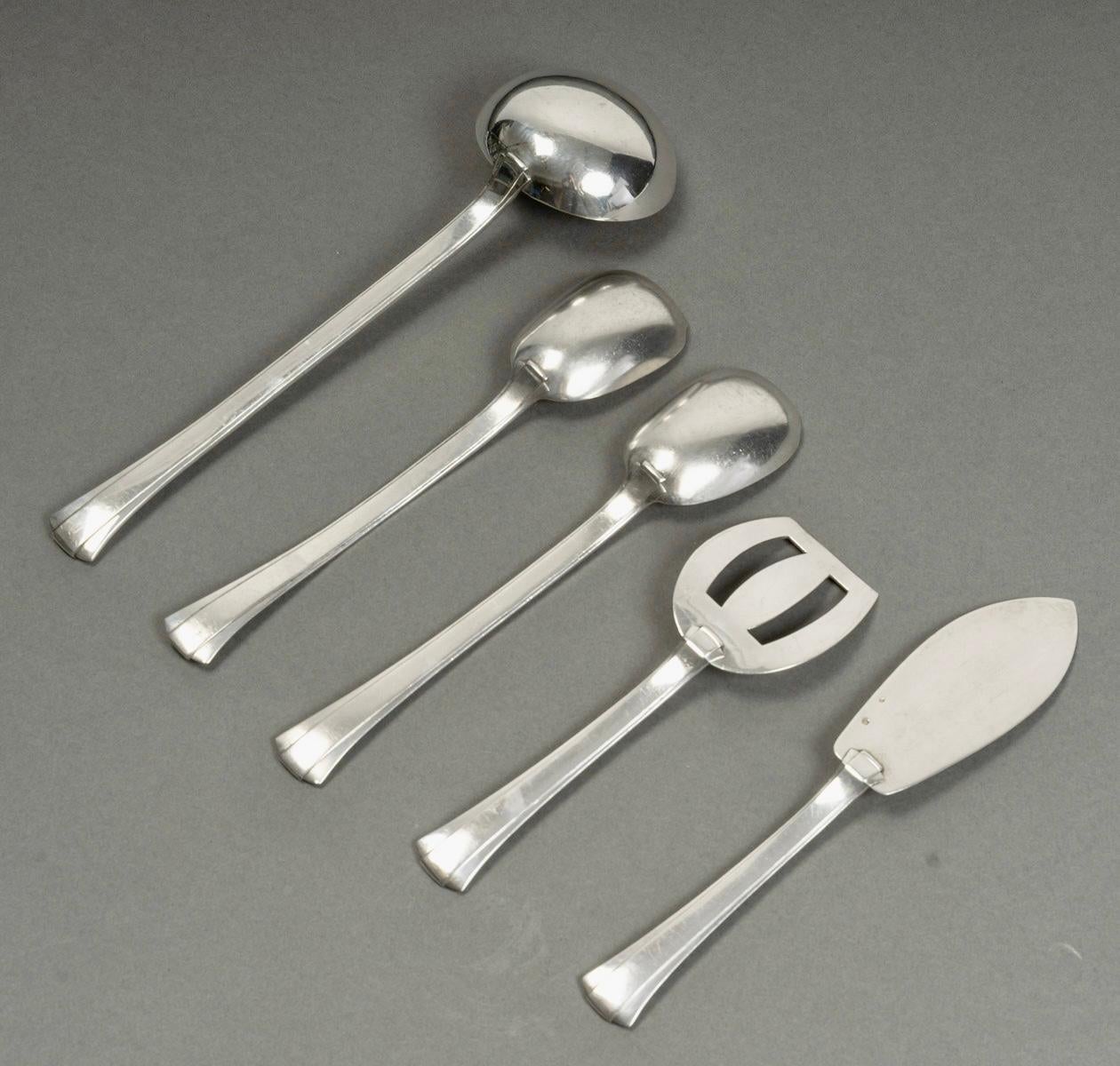 Jean Puiforcat Art Deco Cutlery Flatware Papyrus Dinard Sterling Silver 173 Pces For Sale 7