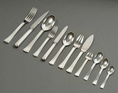 Jean Puiforcat Art Deco Cutlery Flatware Papyrus Dinard Sterling Silver 173 Pces