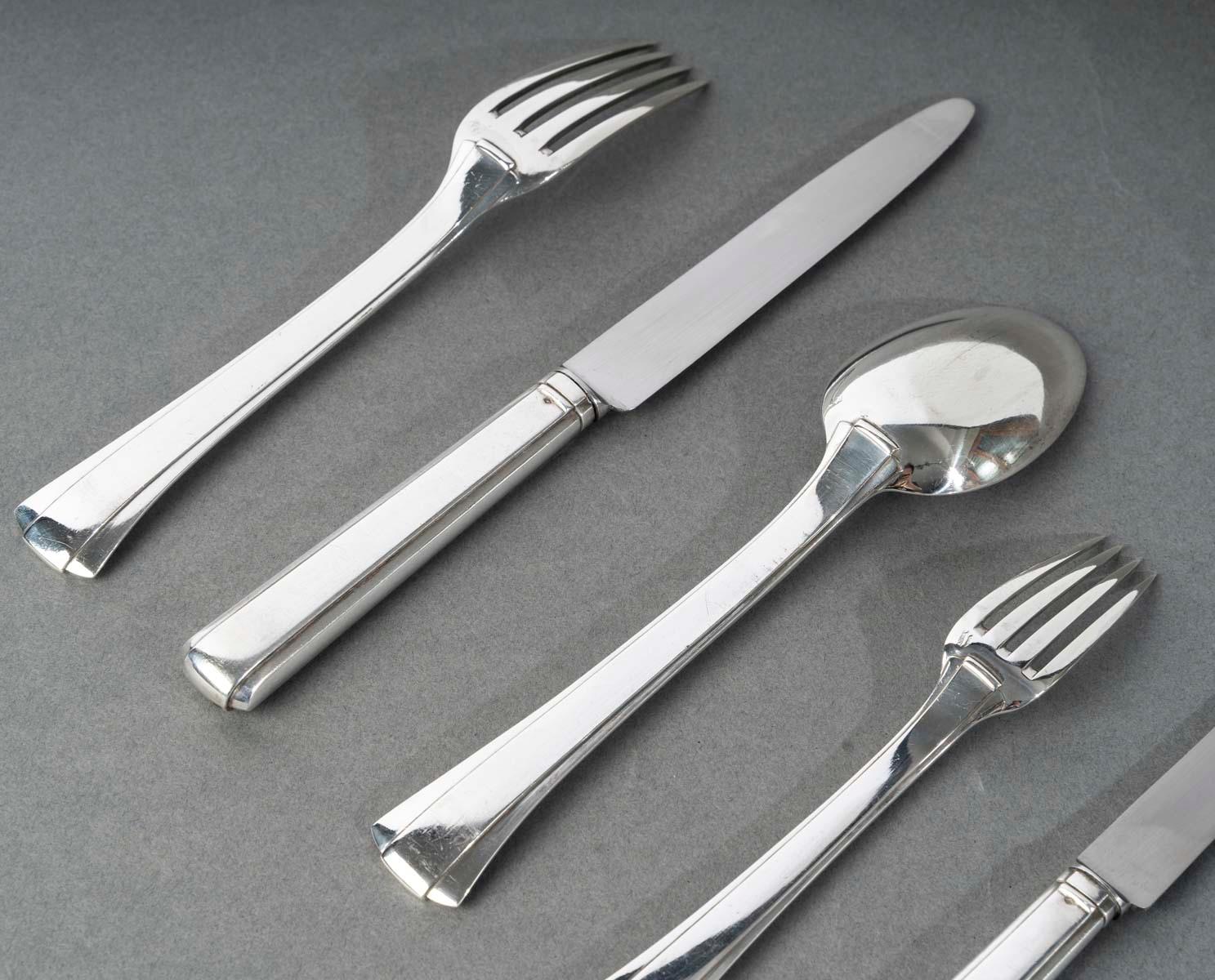 Jean Puiforcat Art Deco Cutlery Flatware Papyrus Dinard Sterling Silver 173 Pces For Sale 2
