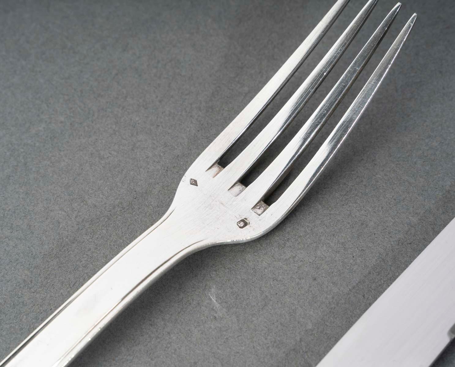 Jean Puiforcat Art Deco Cutlery Flatware Papyrus Dinard Sterling Silver 173 Pces For Sale 4