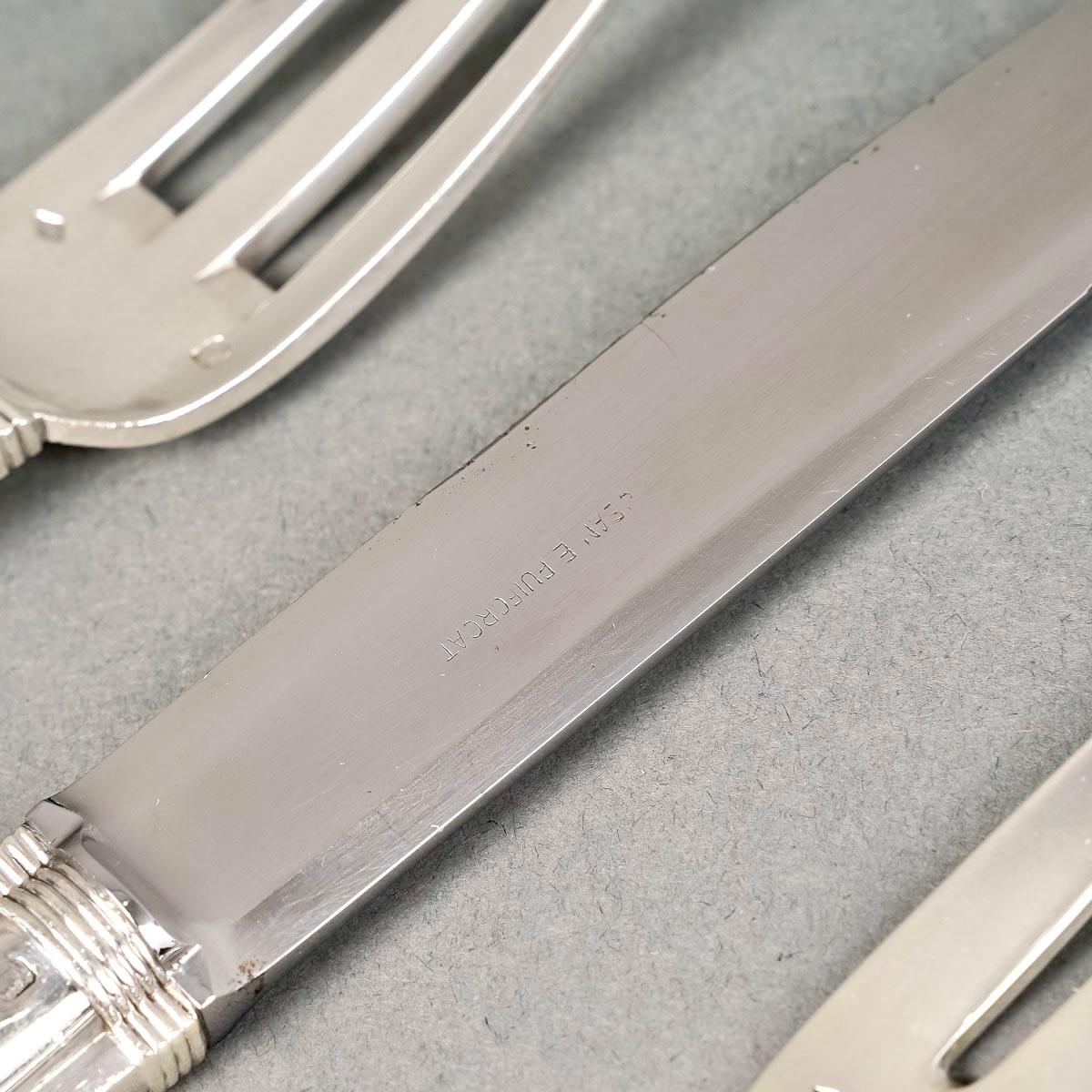 French Jean Puiforcat - Art Deco Cutlery Flatware Set Cannes Sterling Silver 61 Pieces