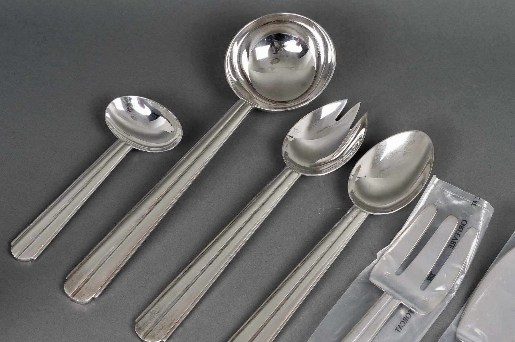 Jean Puiforcat - Art Deco Cutlery Flatware Set Chantaco Plated Silver 113 Pieces 4