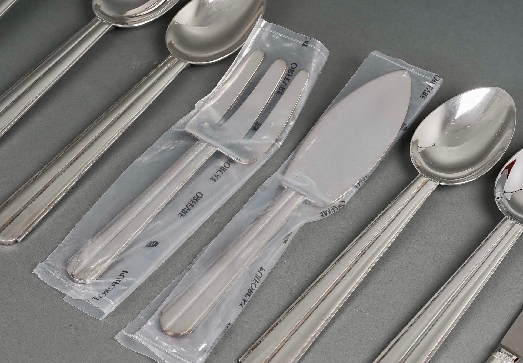 Jean Puiforcat - Art Deco Cutlery Flatware Set Chantaco Plated Silver 113 Pieces 5