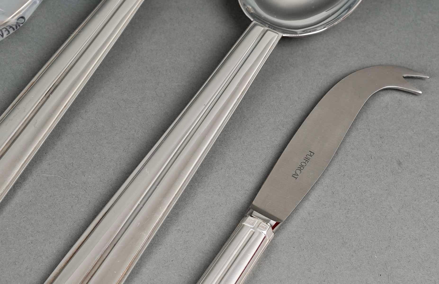 Jean Puiforcat - Art Deco Cutlery Flatware Set Chantaco Plated Silver 113 Pieces For Sale 6