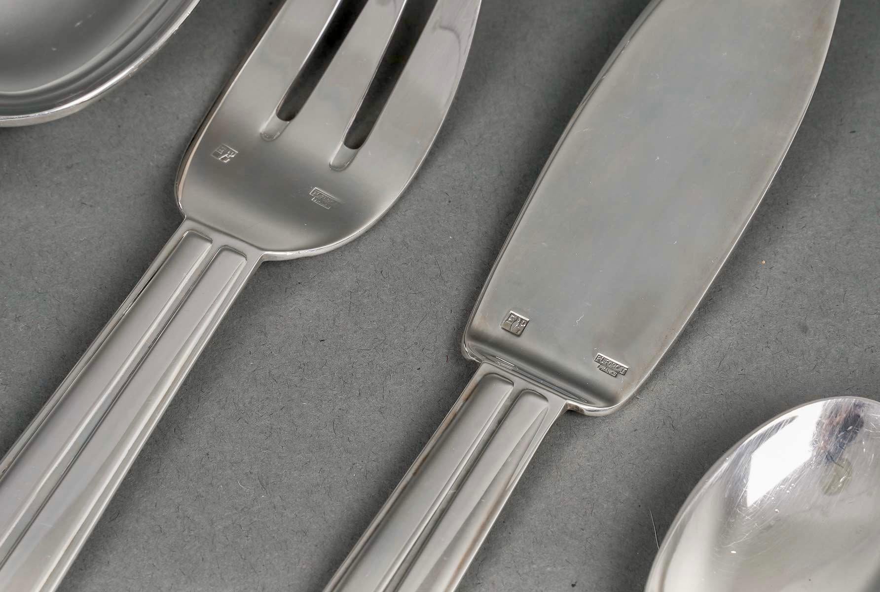 French Jean Puiforcat - Art Deco Cutlery Flatware Set Chantaco Plated Silver 113 Pieces For Sale