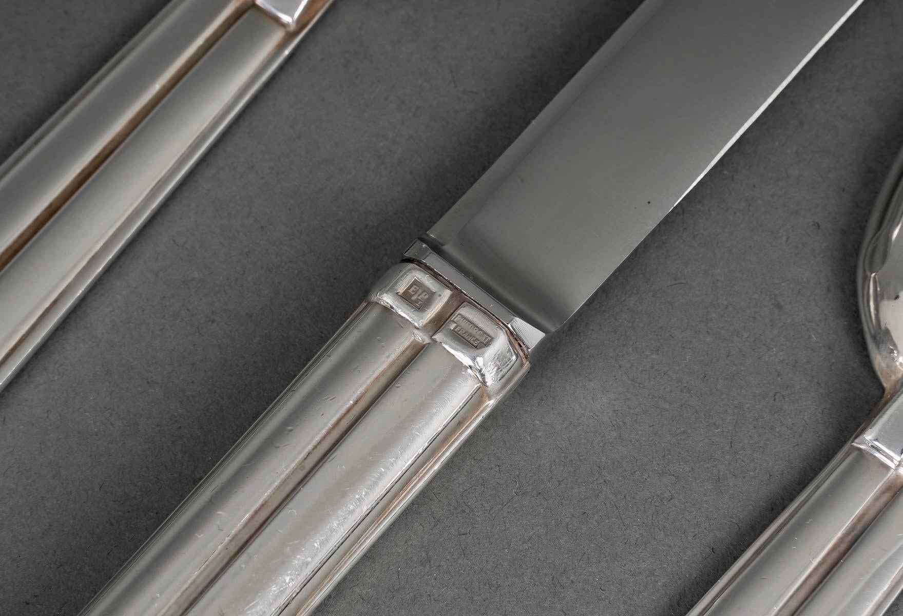 Jean Puiforcat - Art Deco Cutlery Flatware Set Chantaco Plated Silver 113 Pieces For Sale 1