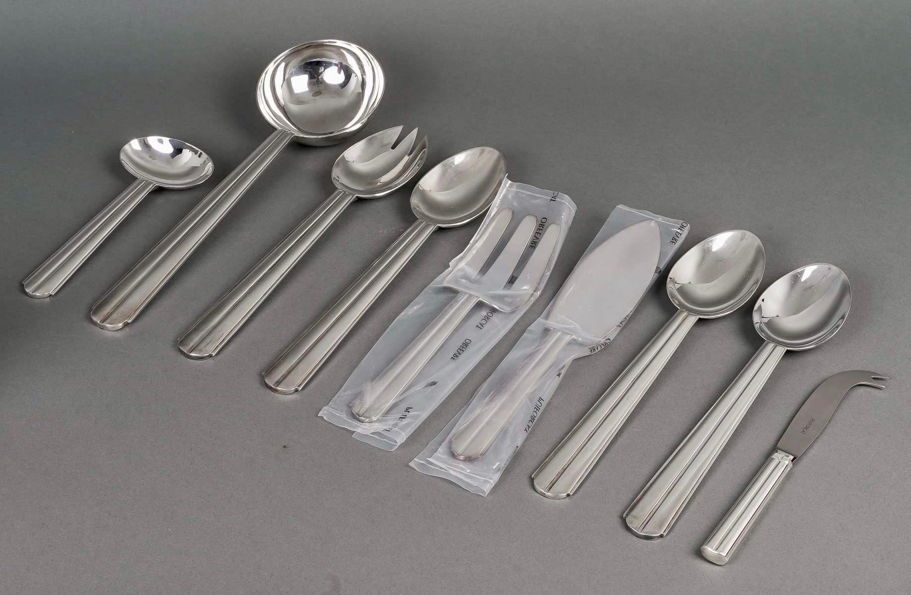 Jean Puiforcat - Art Deco Cutlery Flatware Set Chantaco Plated Silver 113 Pieces For Sale 2