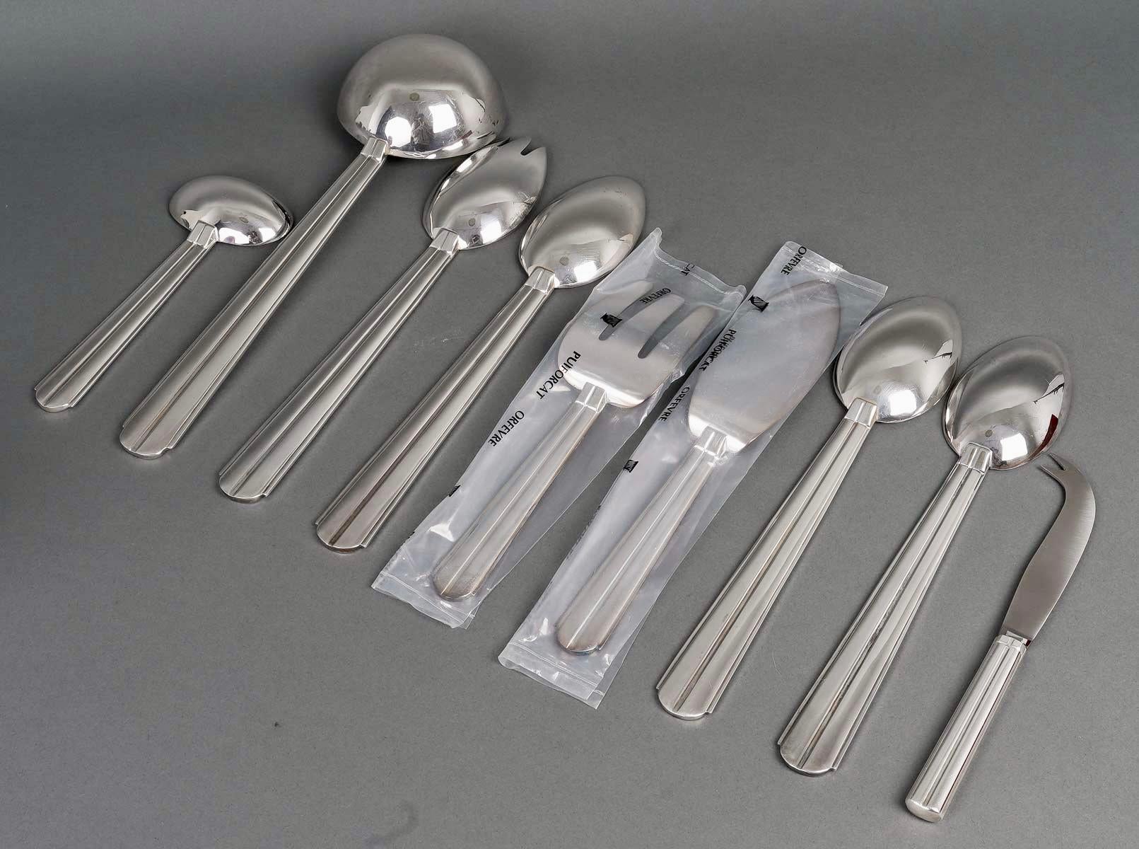 Jean Puiforcat - Art Deco Cutlery Flatware Set Chantaco Plated Silver 113 Pieces 3