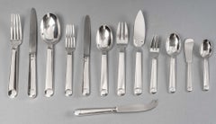 Jean Puiforcat Cutlery Flatware Set Normandie Plated Silver 6 People, 73 Pieces