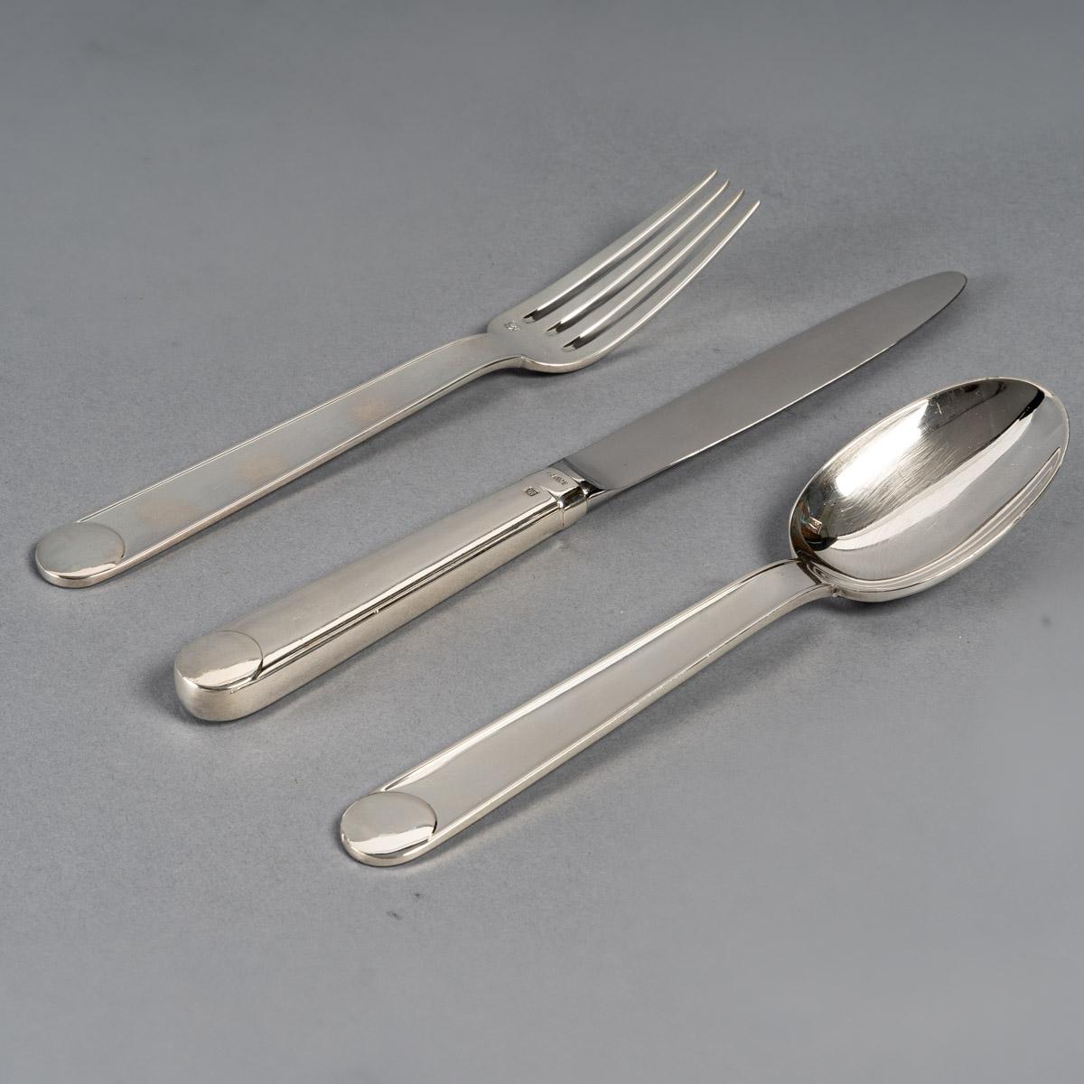 Jean Puiforcat Cutlery Flatware Set Normandie Plated Silver 6 People, 73 Pieces 2