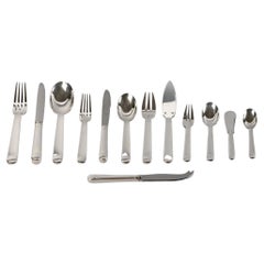 Jean Puiforcat Cutlery Flatware Set Normandie Plated Silver 6 People, 73 Pieces