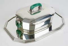 Jean Puiforcat Modernist Art Deco Tureen Centerpiece Sterling Silver Aventurine