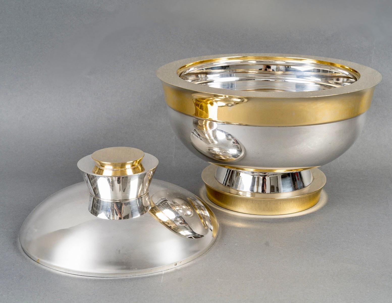 Art déco Jean Puiforcat Modernist Art Deco Tureen Centerpiece Sterling Silver Vermeil en vente