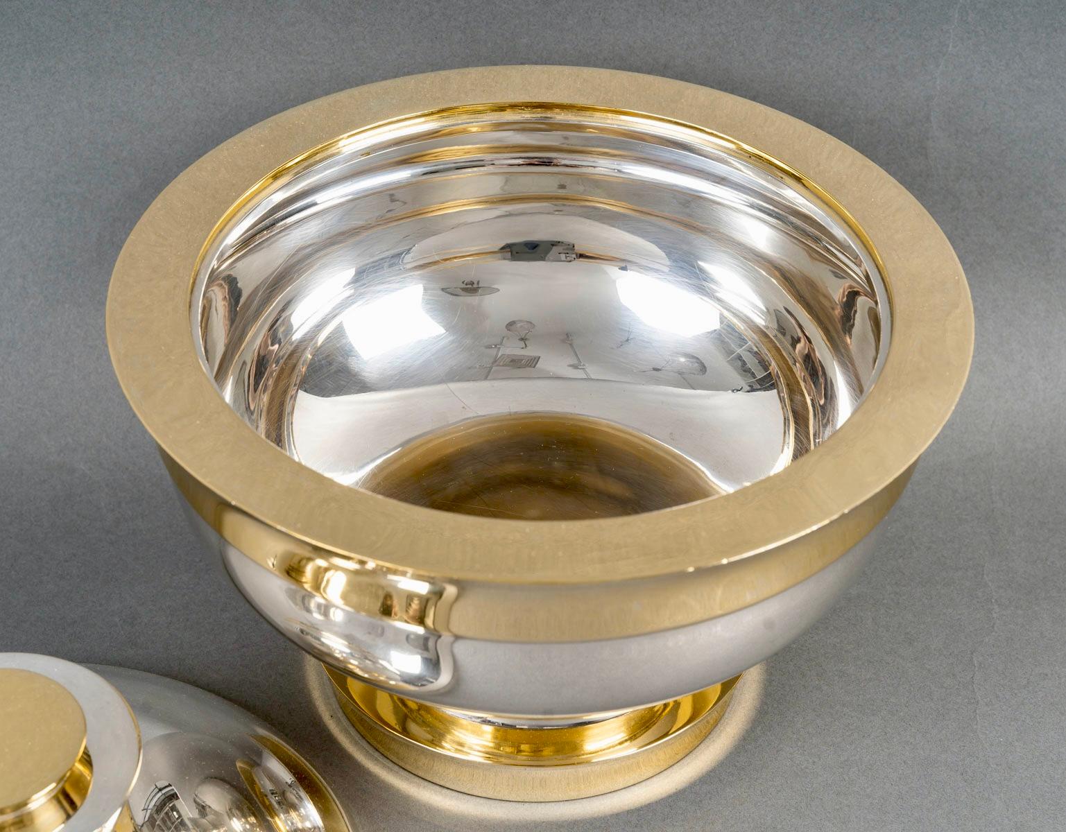 Français Jean Puiforcat Modernist Art Deco Tureen Centerpiece Sterling Silver Vermeil en vente