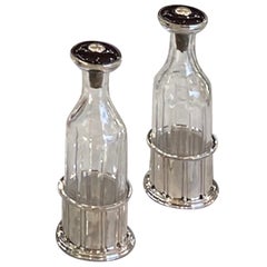 Jean Puiforcat Pair of Silver and Cristal Bottle 