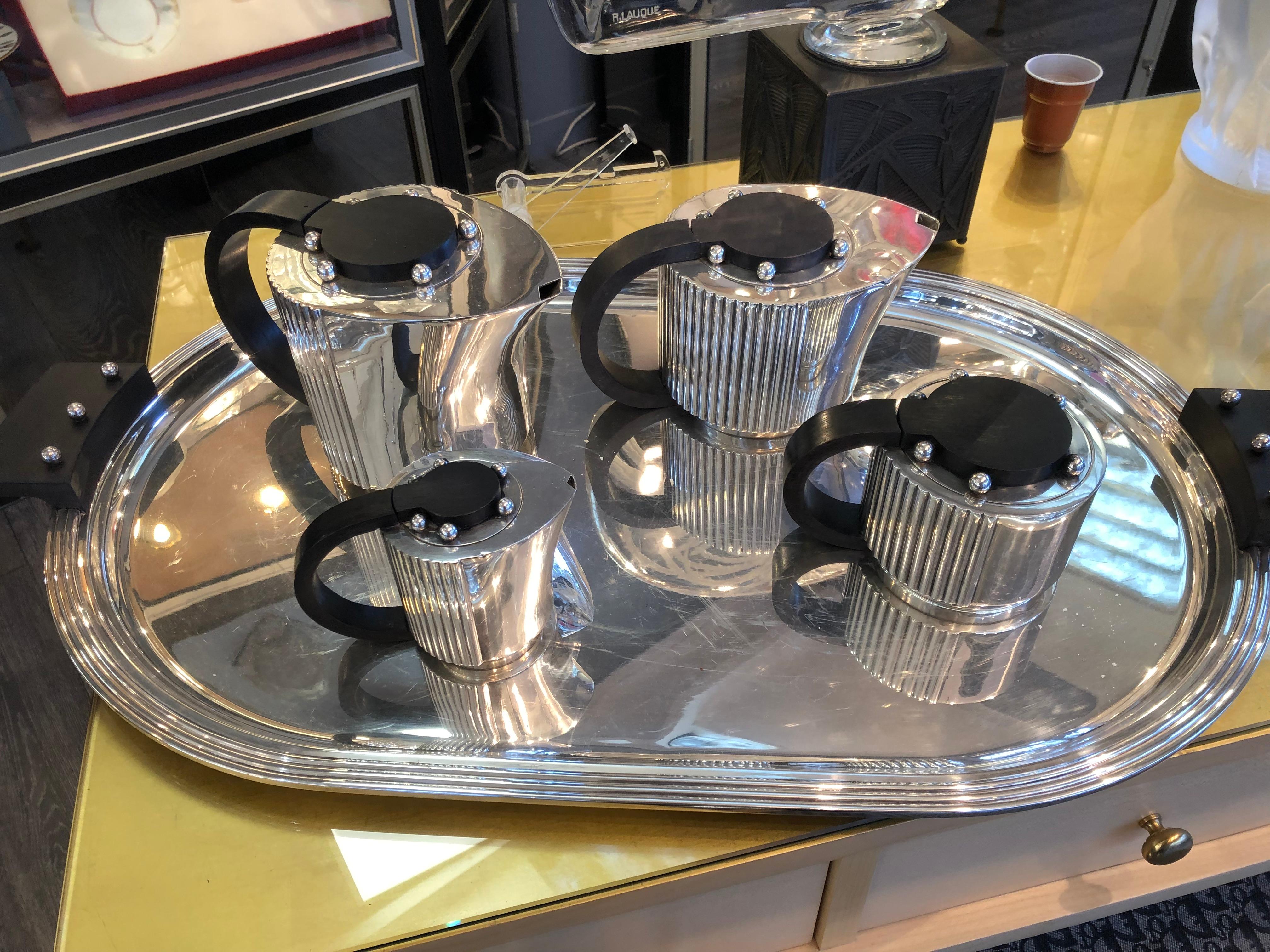 Jean Puiforcat Silver Plated Tea Set For Sale 11