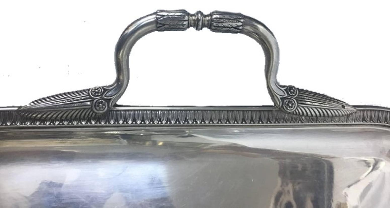Dimensions: 
Length without handles: 2- inches
Length with handles; 24 inches
Width: 15 inches

Weight: 94oz

The House of Puiforcat story. 
This family cutler, founded in Paris in 1820 by Emile Puiforcat and his two cousins, owes most of its renown