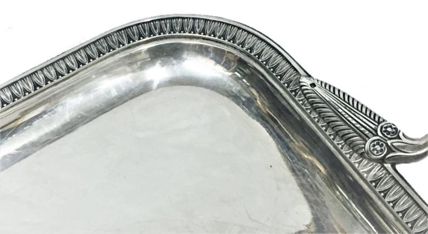 French Jean Puiforcat, Solid Sterling Silver Double-Handled Serving Tray, circa 1900