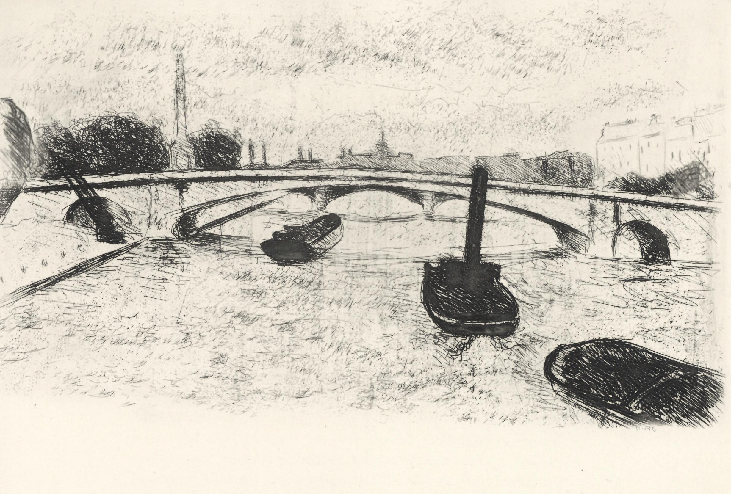 "Seine, berceau de Paris" original etching - Print by Jean Puy 