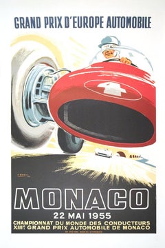1985 Jean Ramel 'Monaco Grand Prix 1955' Vintage Red,Black,White France Lithogra