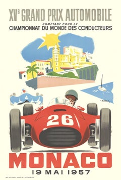 1985 Jean Ramel 'Monaco Grand Prix 1957' Vintage Red, Blue, Yellow, White France Li