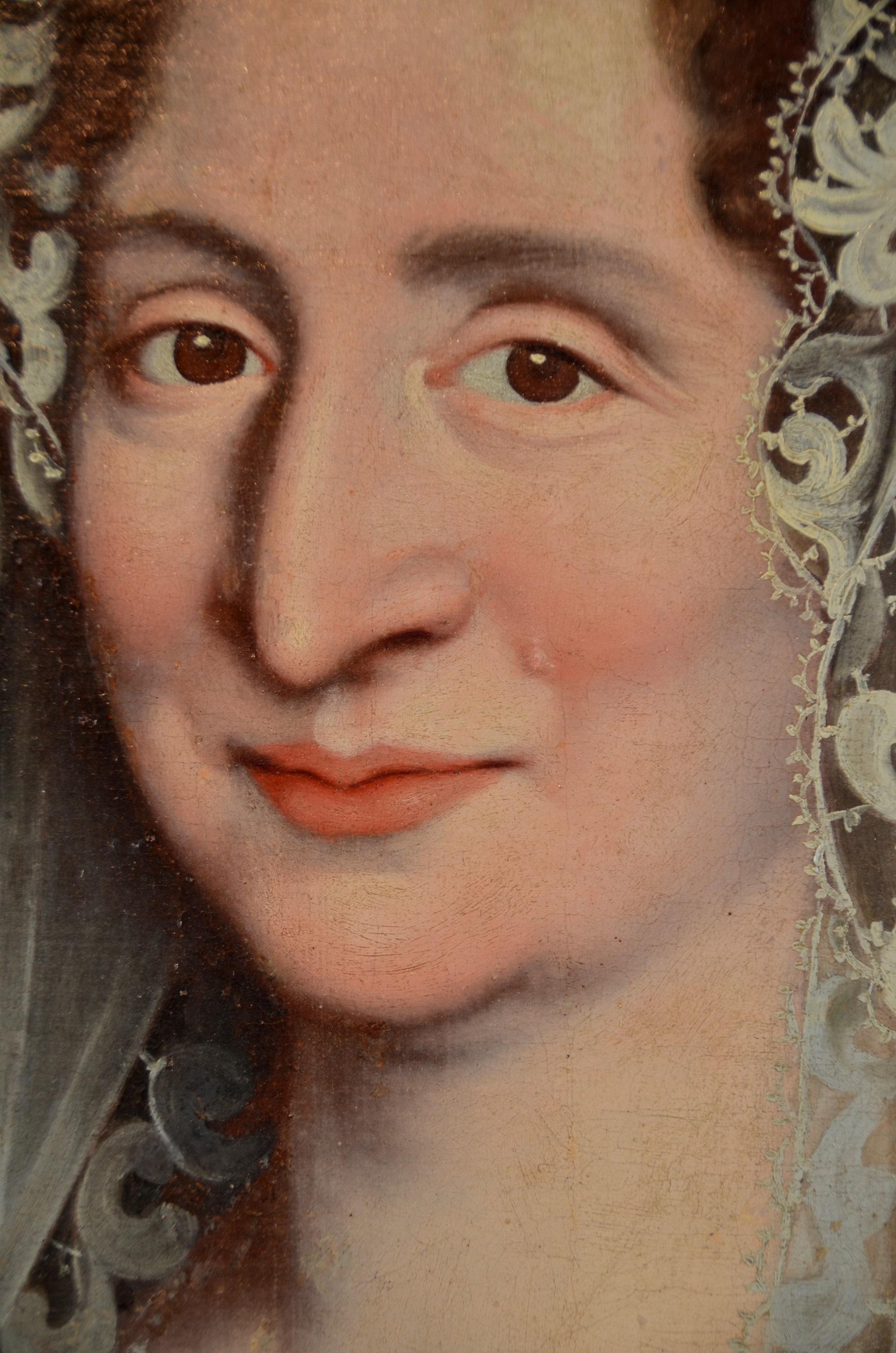 Portrait de femme noble dans un ranch Peinture à l'huile sur toile du maître français ancien du 17-18e siècle en vente 7