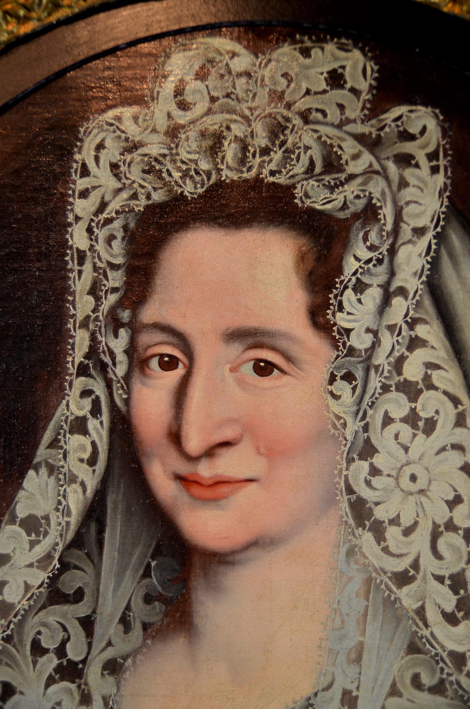 Portrait de femme noble dans un ranch Peinture à l'huile sur toile du maître français ancien du 17-18e siècle en vente 2