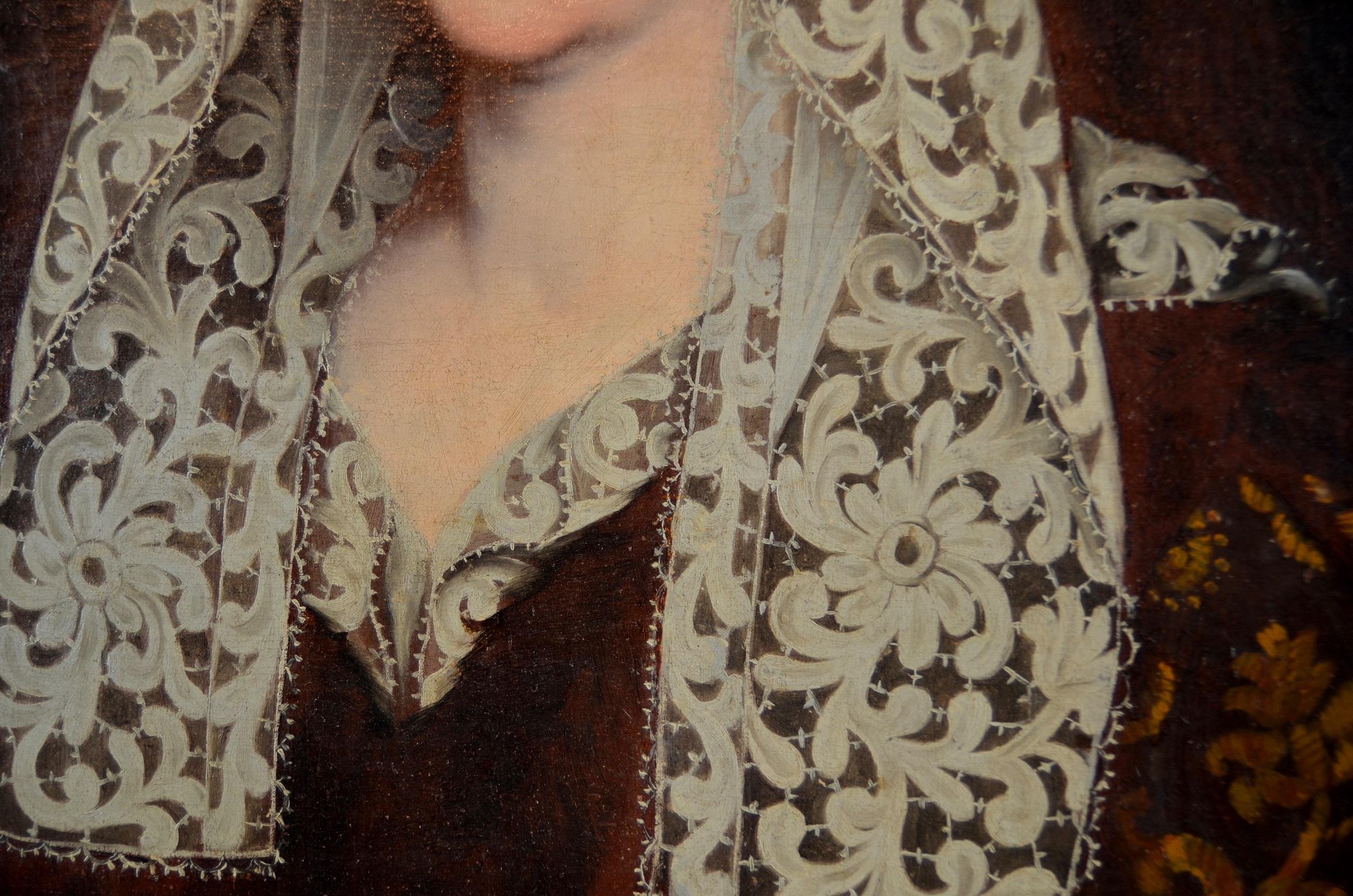 Portrait de femme noble dans un ranch Peinture à l'huile sur toile du maître français ancien du 17-18e siècle en vente 3
