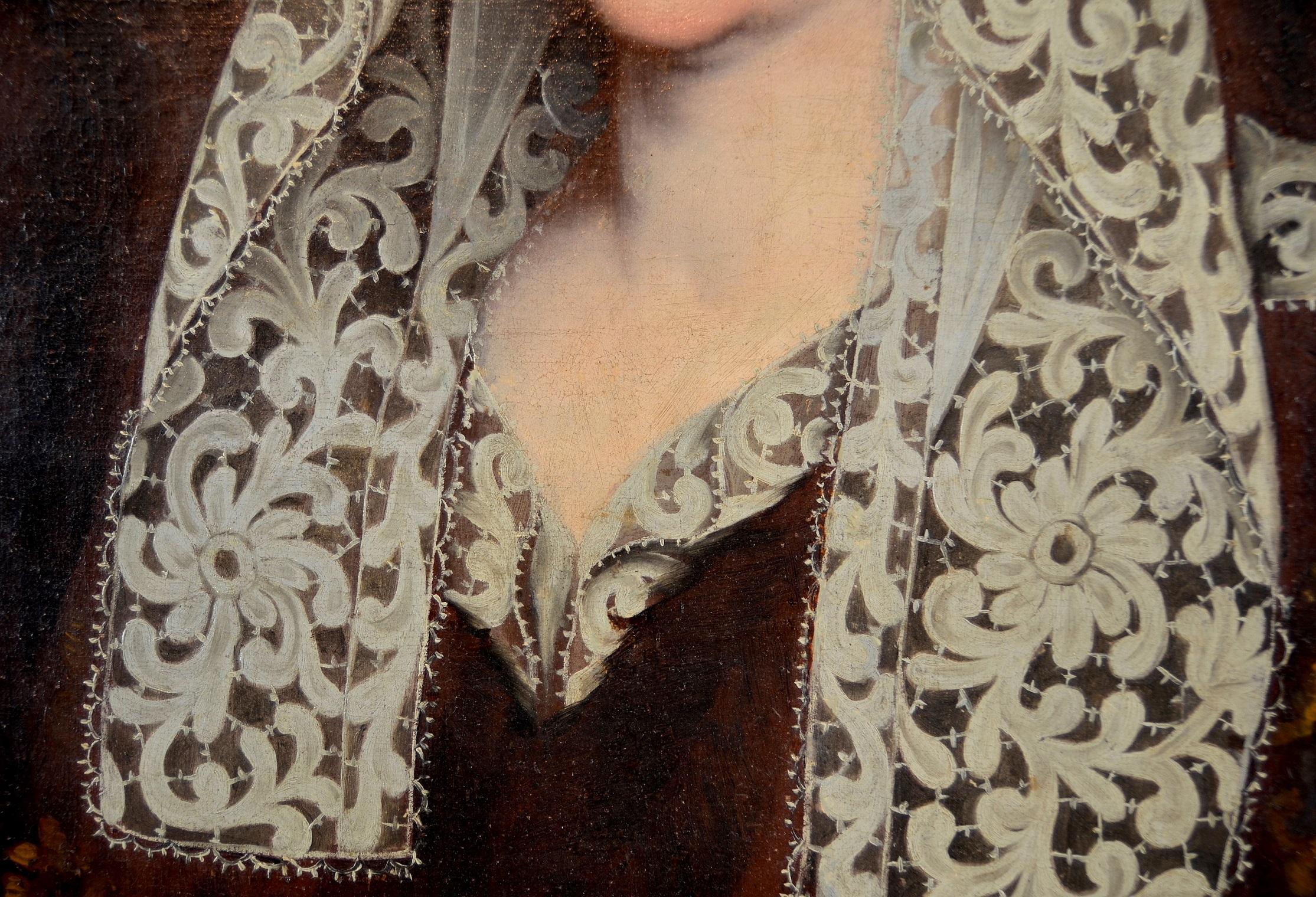 Portrait de femme noble dans un ranch Peinture à l'huile sur toile du maître français ancien du 17-18e siècle en vente 5