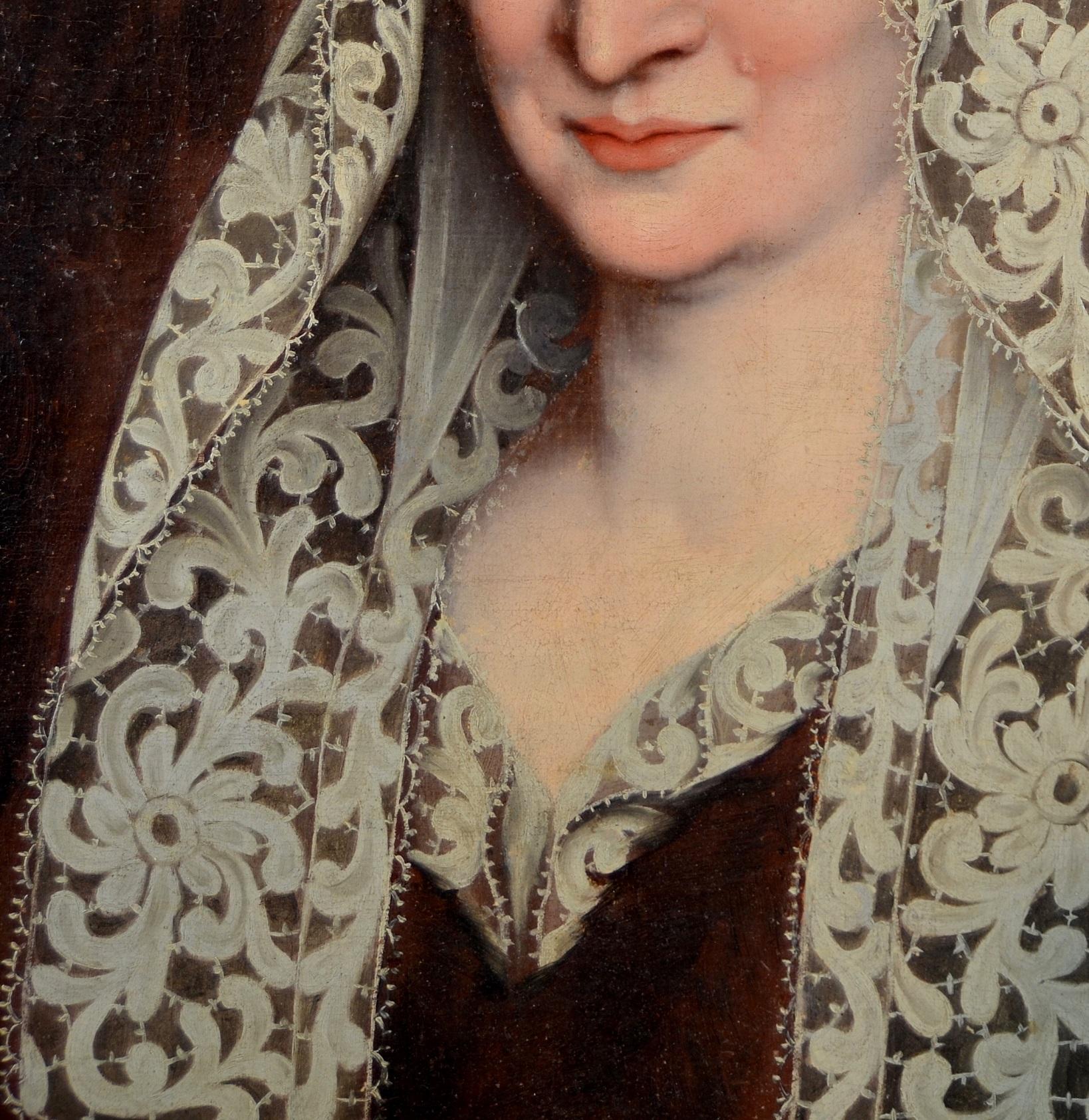 Portrait de femme noble dans un ranch Peinture à l'huile sur toile du maître français ancien du 17-18e siècle en vente 6