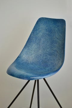 Jean-Raymond Picard Blue Fiberglass Chair with Black Metal Base, 1950