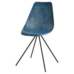 Jean-Raymond Picard Blue Fiberglass Chair with Black Metal Base, 1950