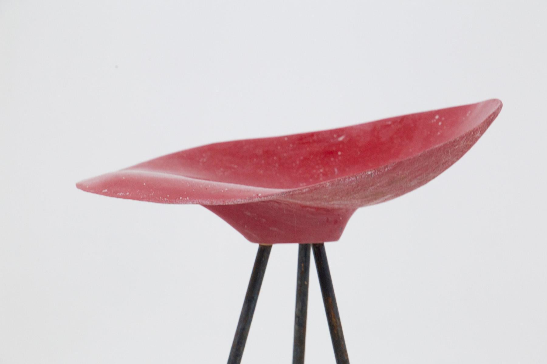 Iron Jean Raymond Picard Red Stool in French Resin  For Sale