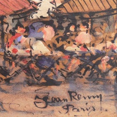 'Café parisino y mercado de flores', Escuela francesa, Postimpresionista