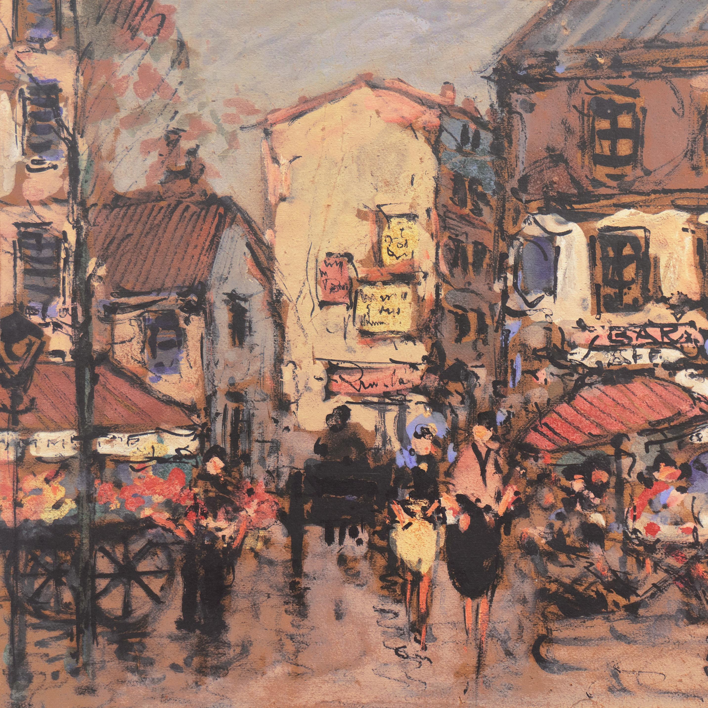 'Parisian Cafe and Flower Market', French School, Post Impressionist For Sale 1