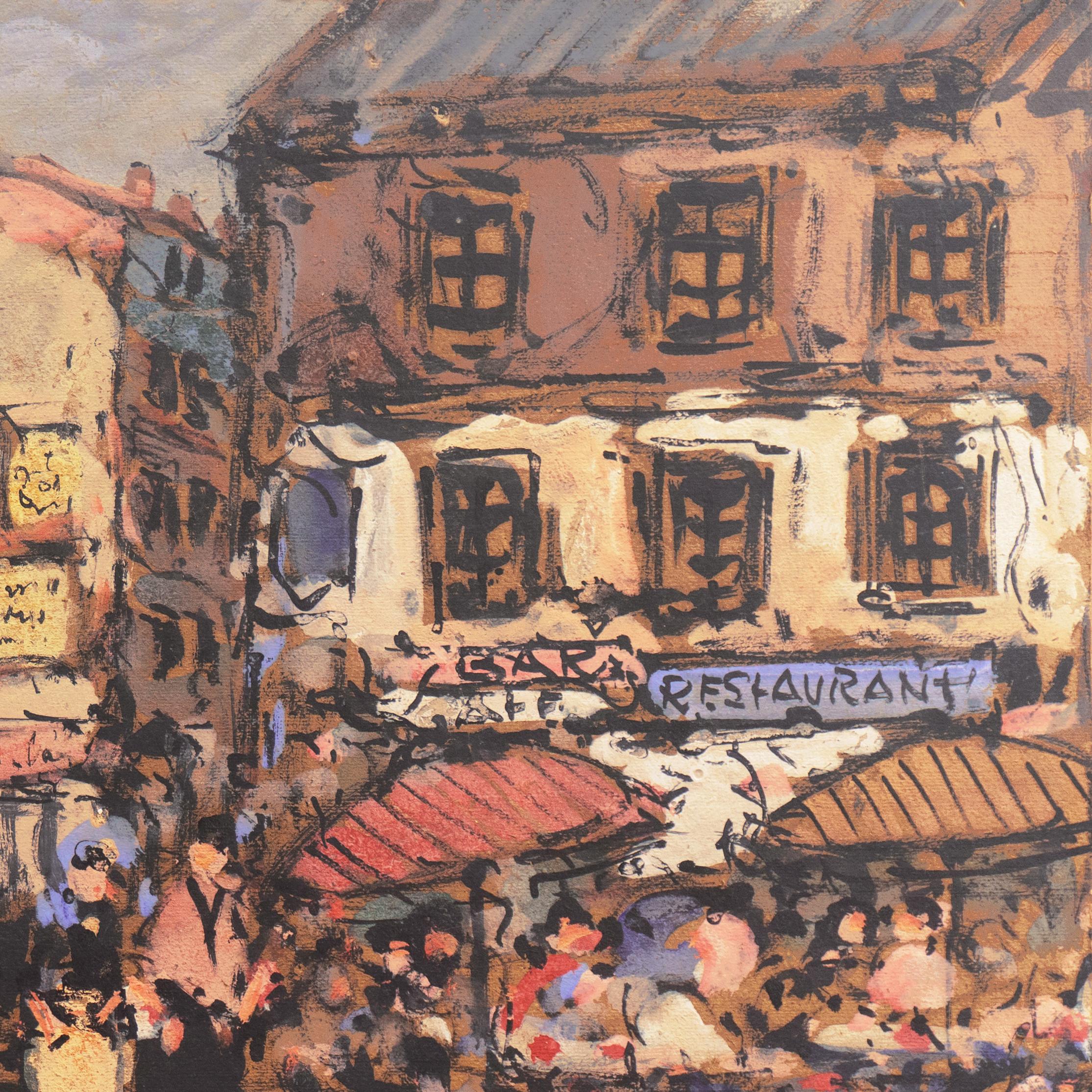 'Parisian Cafe and Flower Market', French School, Post Impressionist For Sale 2