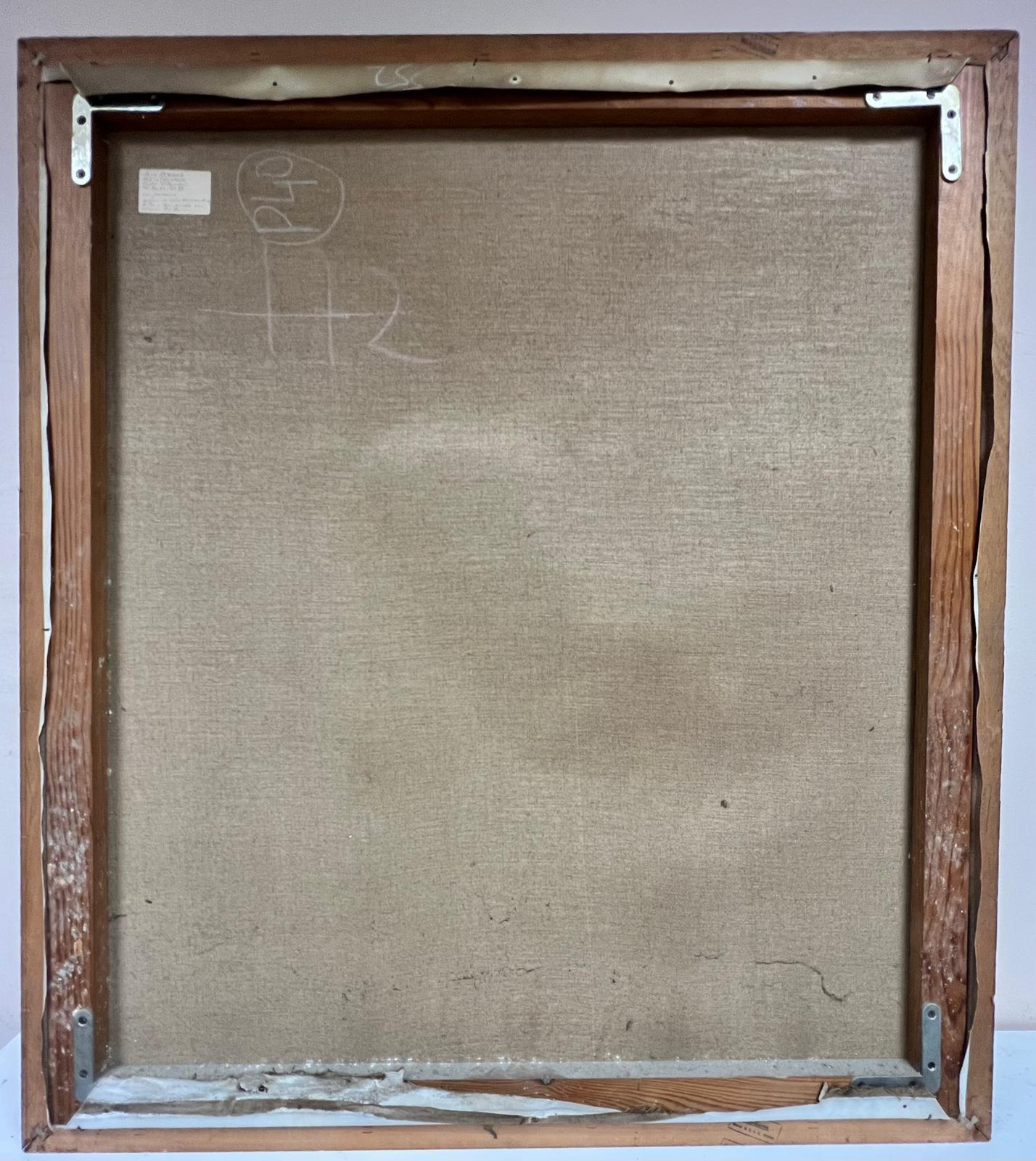 Jean Renaud Huge 1970's French Signed Oil Three Men in Cafe Chatting