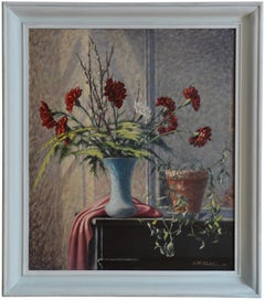 Vintage Jean-René Chatelain, Carnation Vase, Oil on Canvas