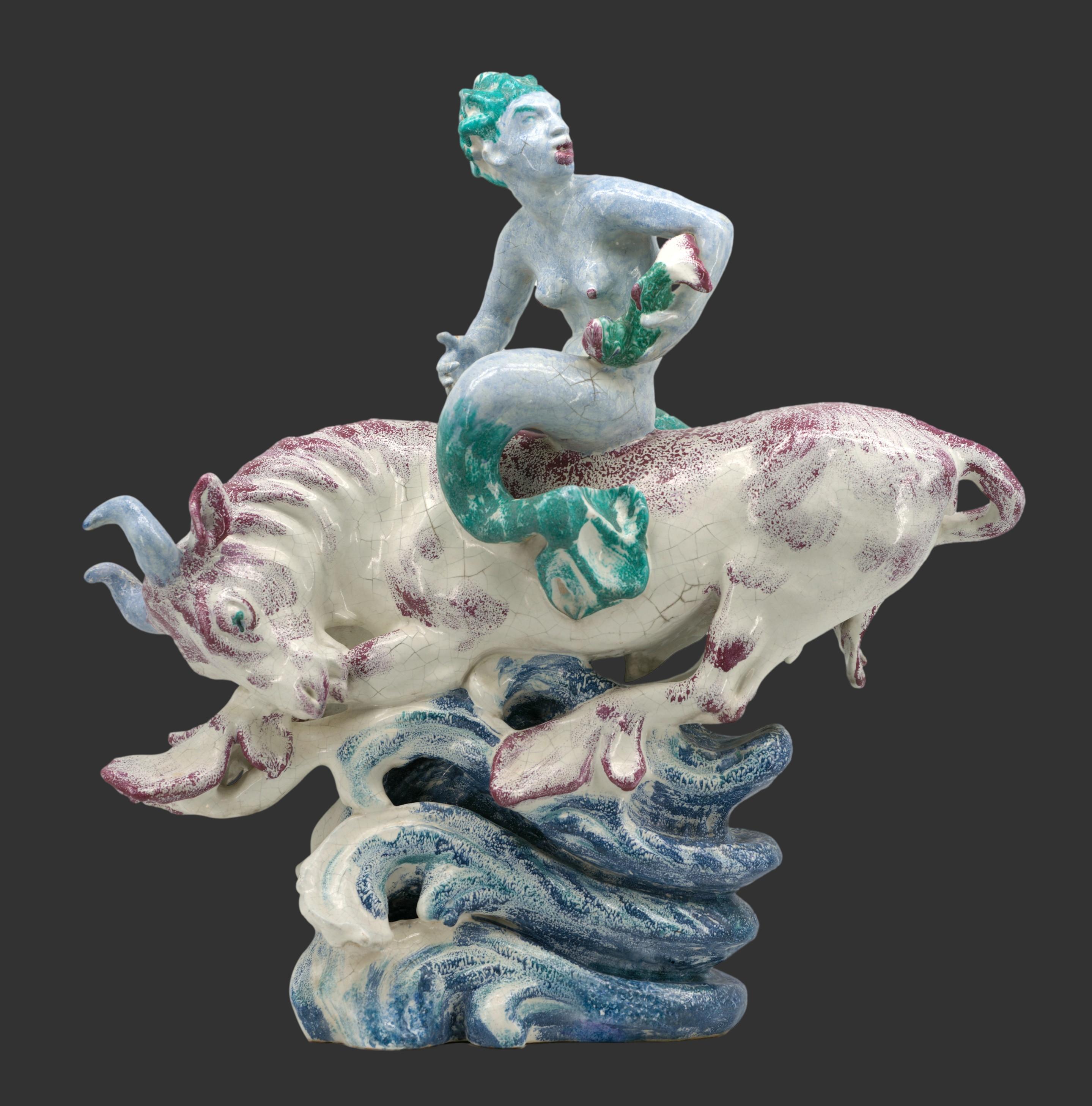 Please inquire with your destination country for shipping costs. Large glazed ceramic sculpture by Jean-René GAUGUIN (1881-1961), son of the painter Paul Gauguin at Bing & Grøndhal (Denmark), 1930s. The Sea Bull (Havtyren in Danish). Ceramic rock.