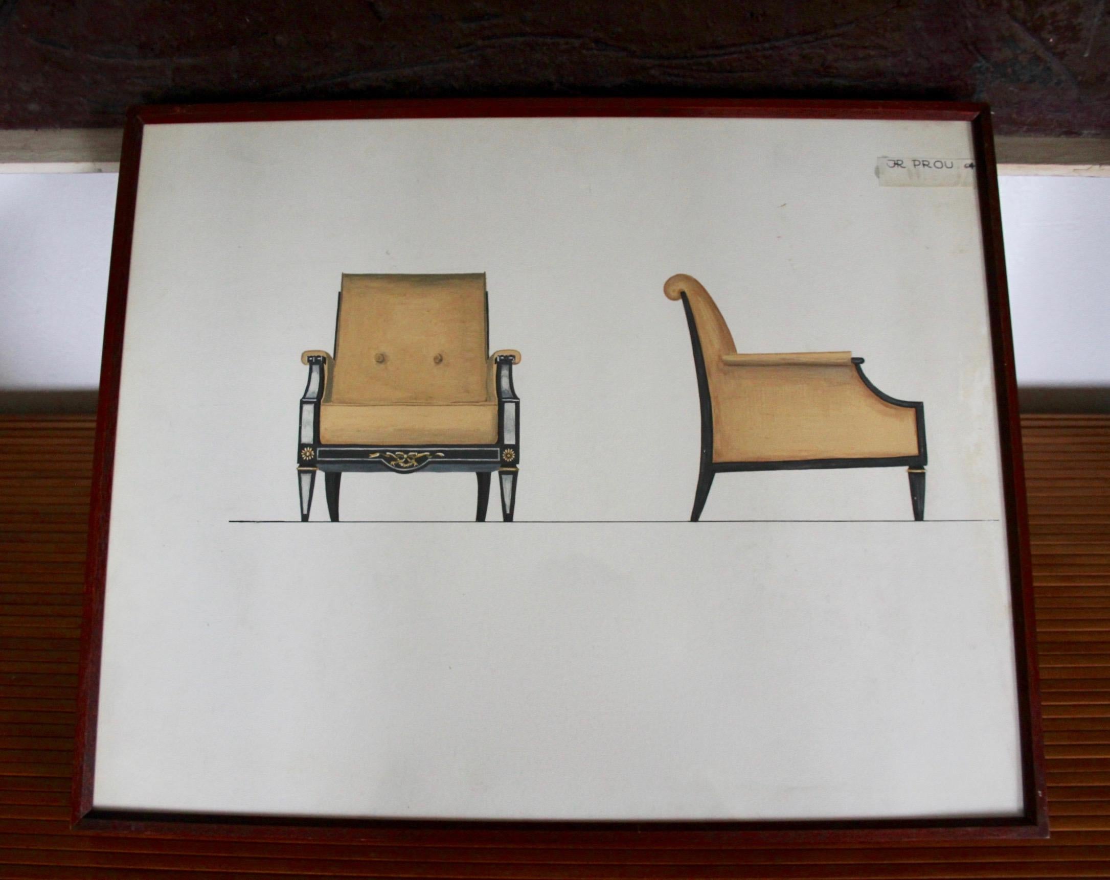 Jean Rene Prou drawing of armchair pair 