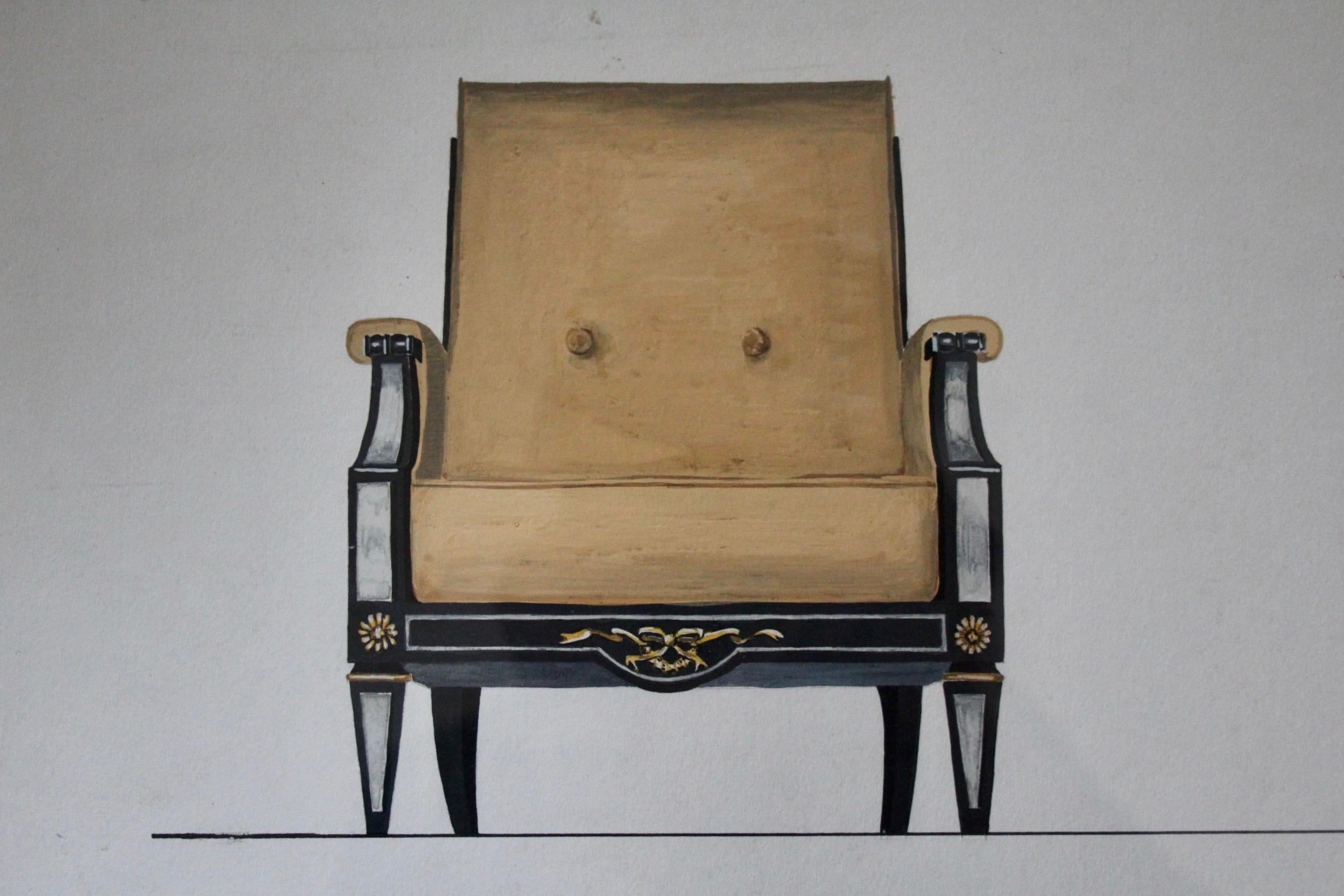 Jean Rene Prou Neo classic armchairs drawing In Good Condition For Sale In grand Lancy, CH