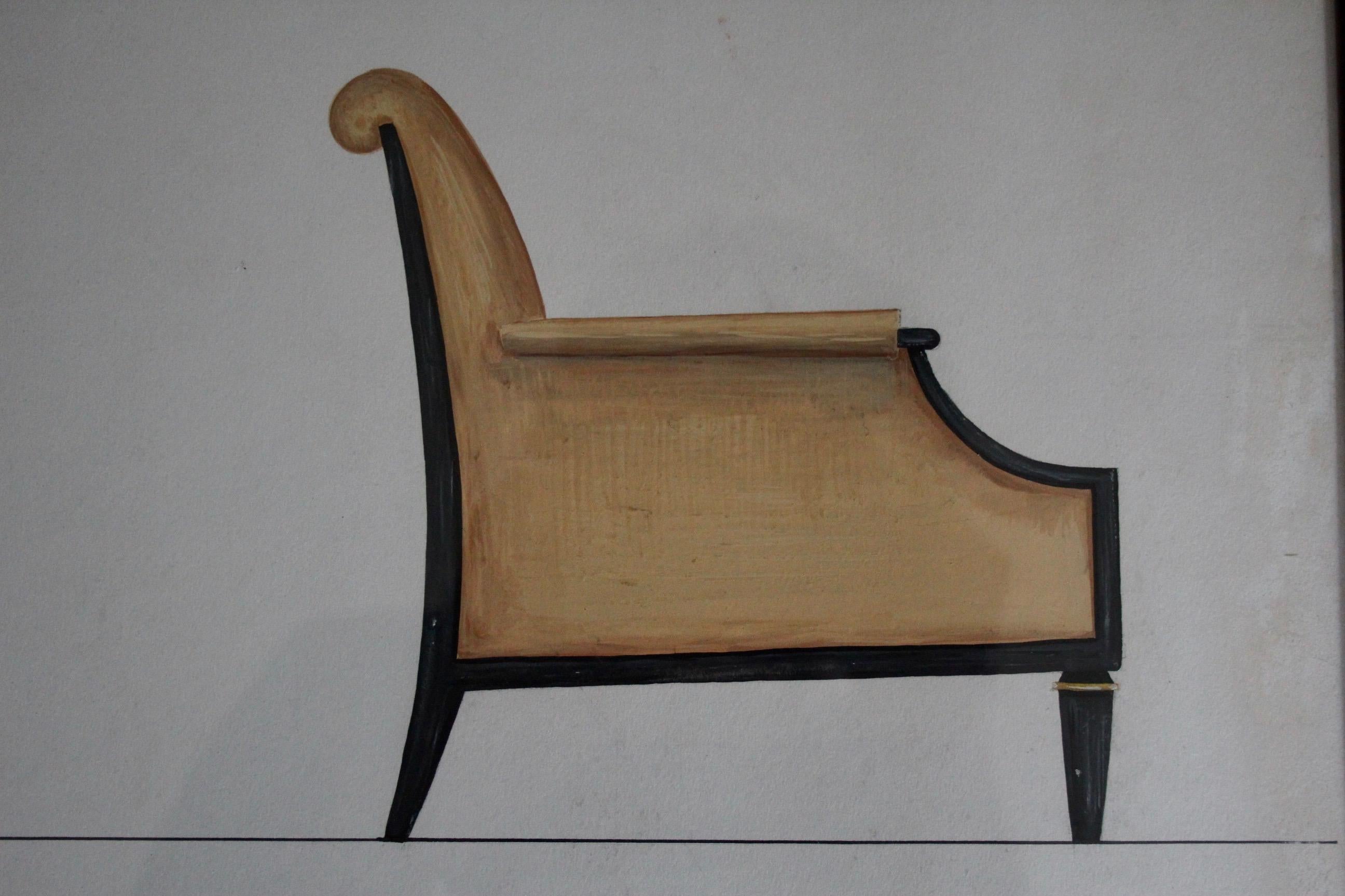 Mid-20th Century Jean Rene Prou Neo classic armchairs drawing For Sale