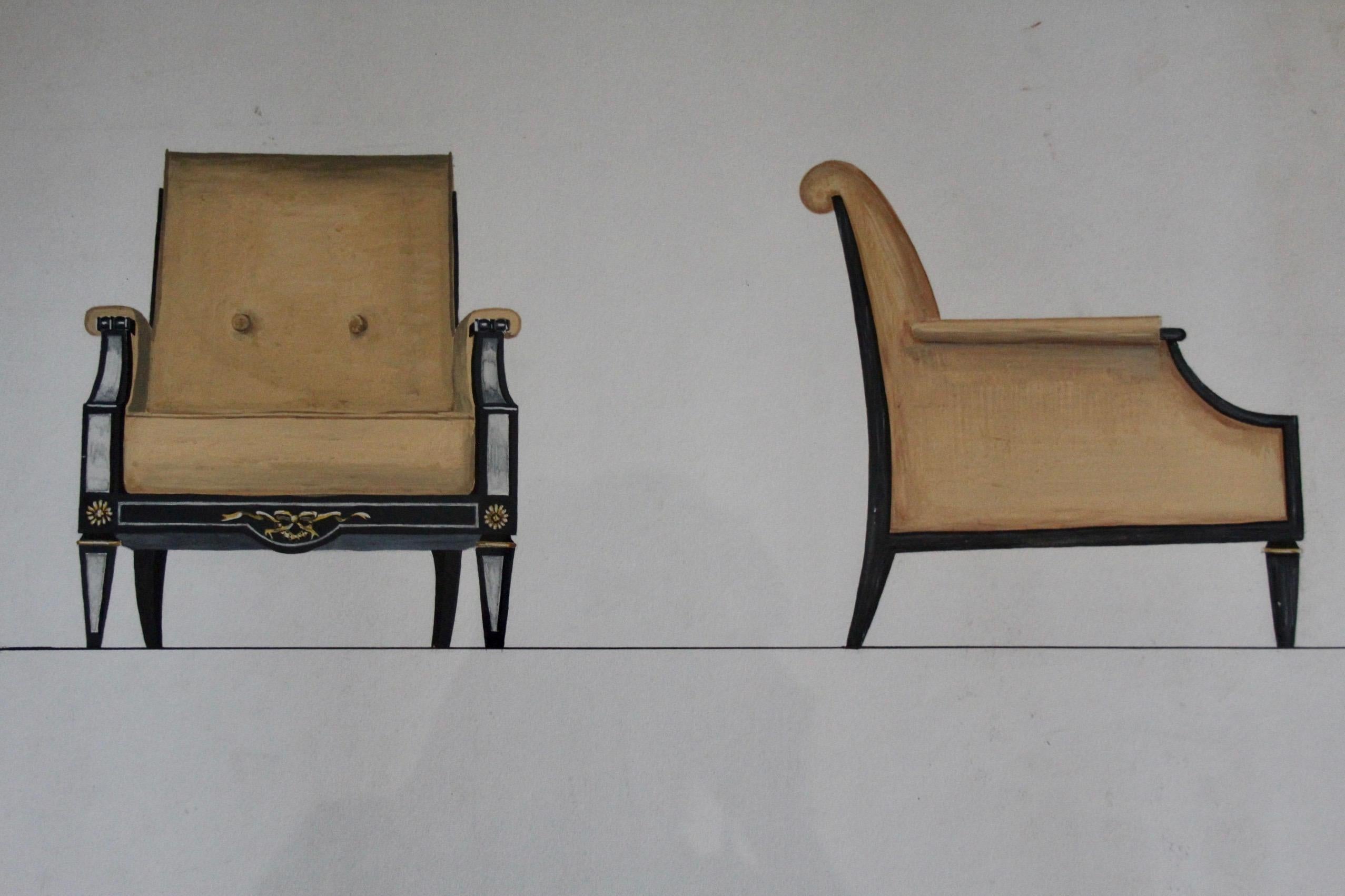 Jean Rene Prou Neo classic armchairs drawing For Sale 1