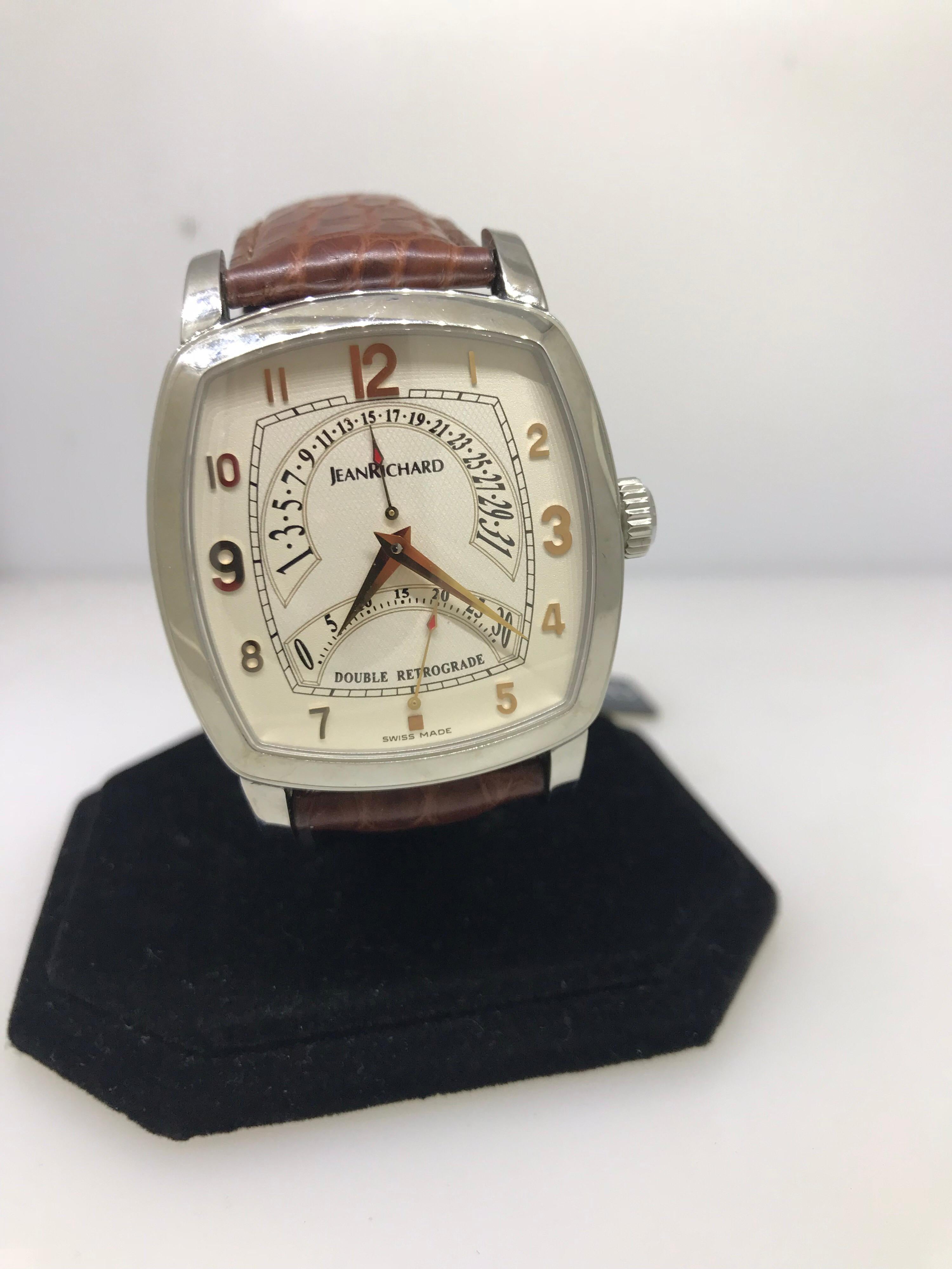Jean Richard TV Screen White Dial Automatic Men's Watch JR-23116-11-10A-AAED New In Excellent Condition For Sale In New York, NY