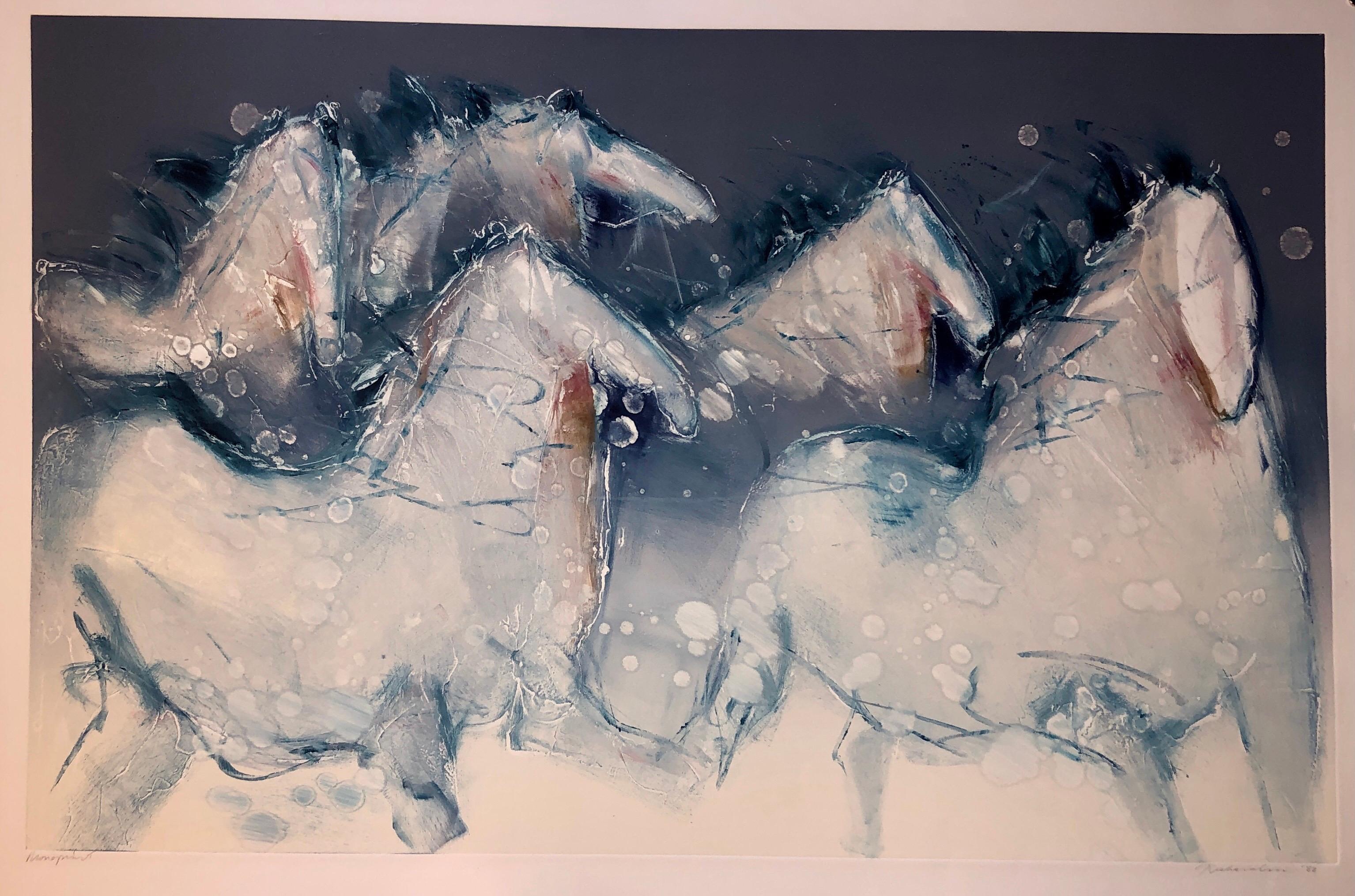 Monoprint Painting Abstract Wild Horses Western Art Jean Richardson American 6