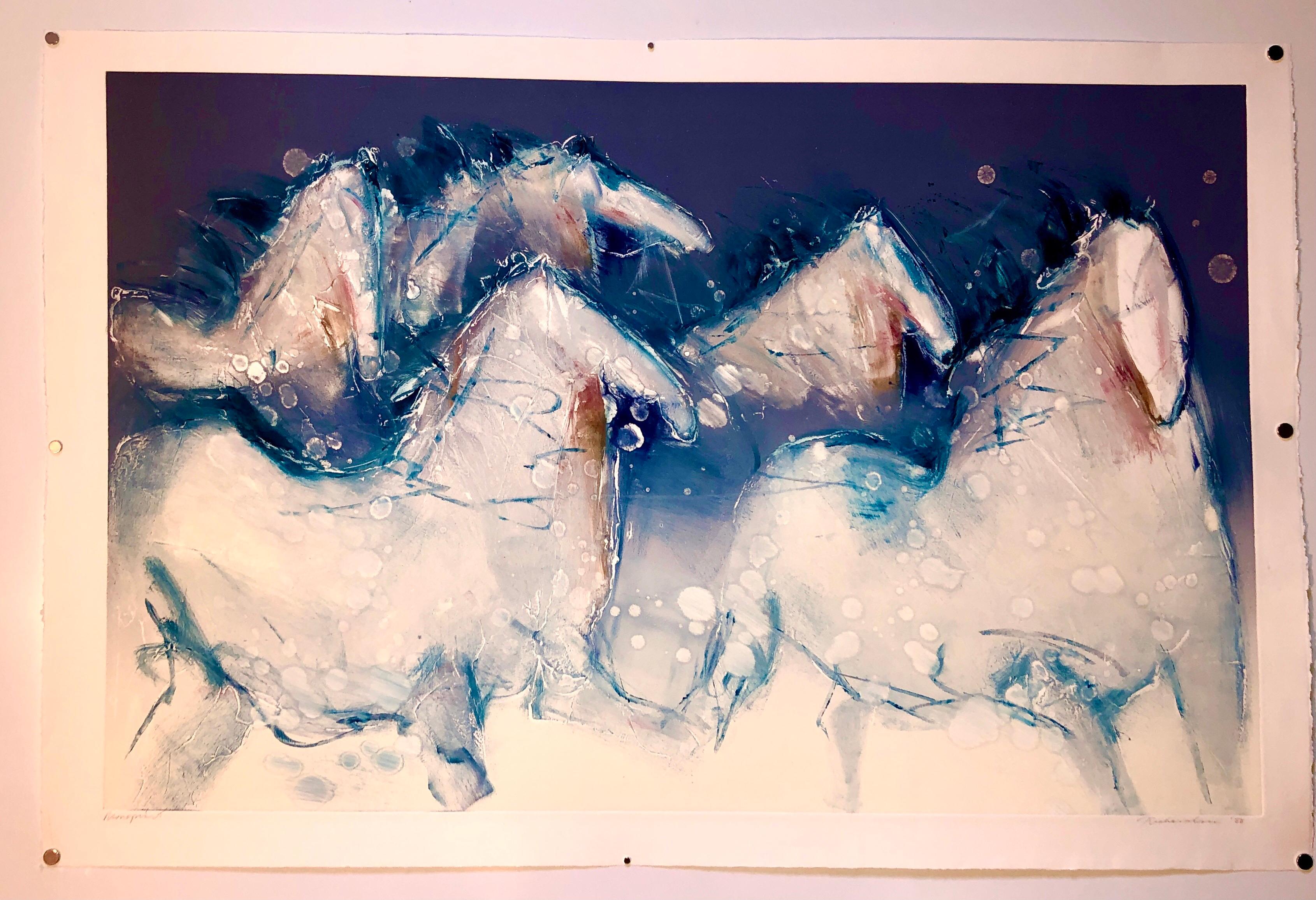 Monoprint Painting Abstract Wild Horses Western Art Jean Richardson American 7